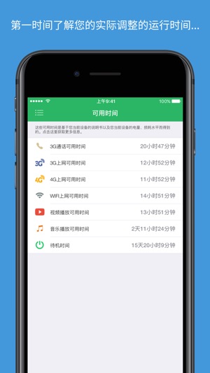 电池寿命 (Battery Life)：check device's runtimes